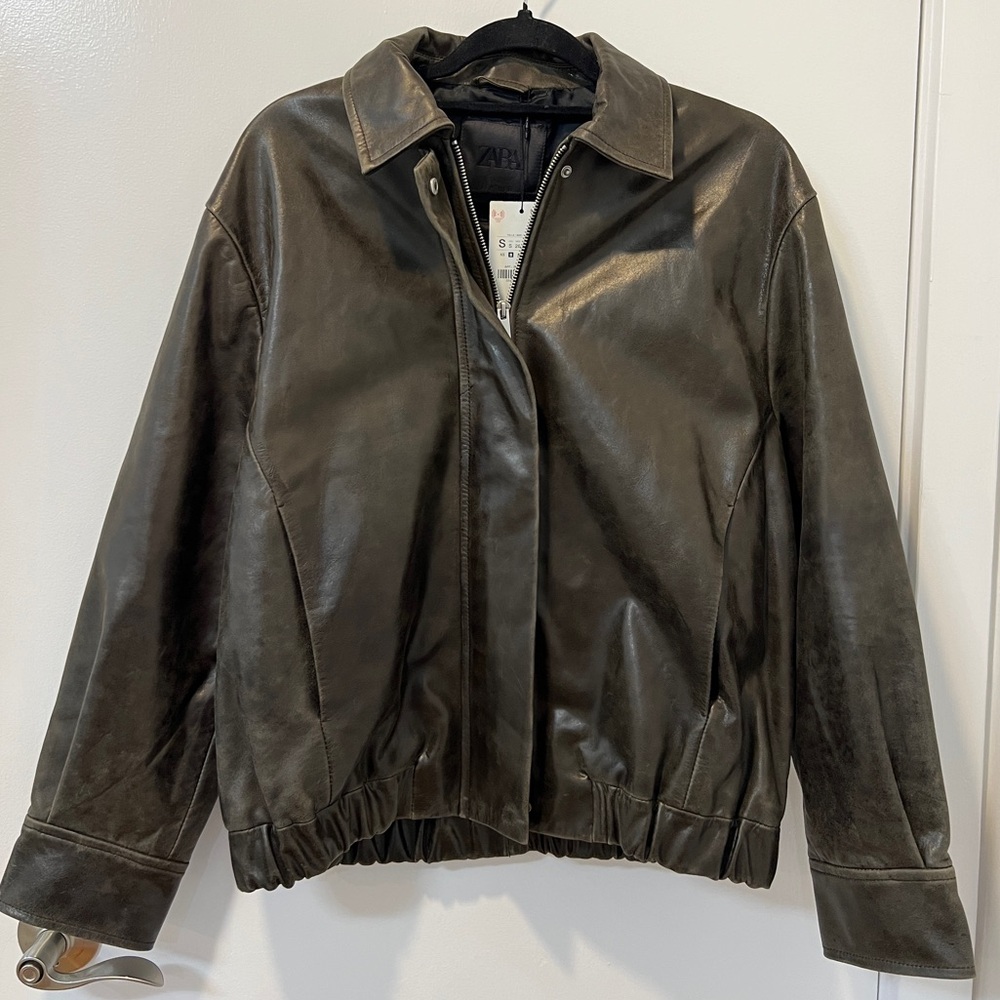 Zara 100% Leather Bomber ZW Collection Jacket
